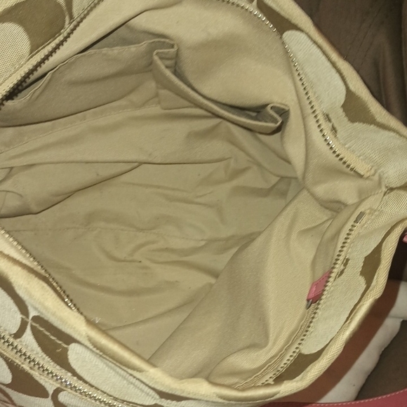 Coach Tan and Pink Signature Shoulder Bag - Picture 6 of 8